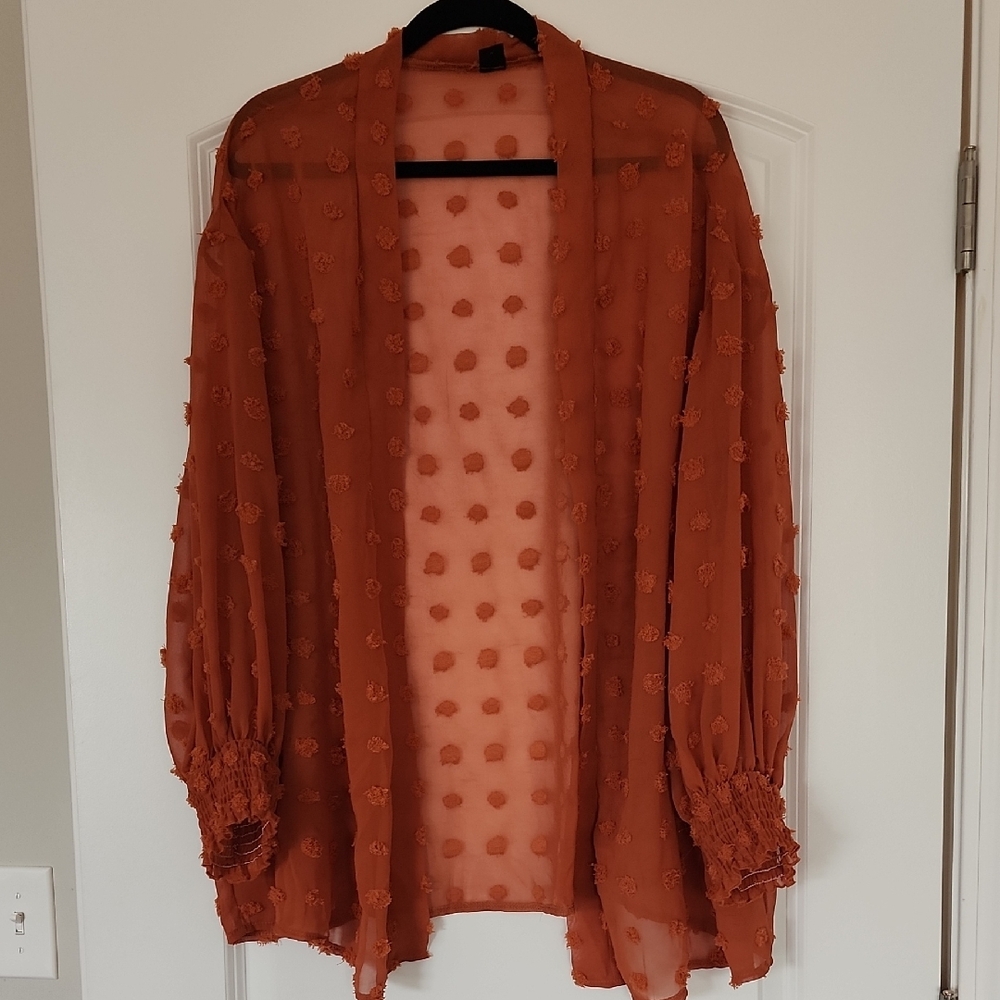 SHEIN Rust Cardigan with Textured Pom-Pom Details